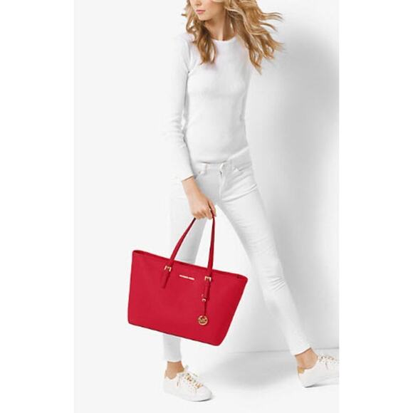 Michael Kors Jet Set Large Tote Bag Saffiano Leather Red - Picture 12 of 12
